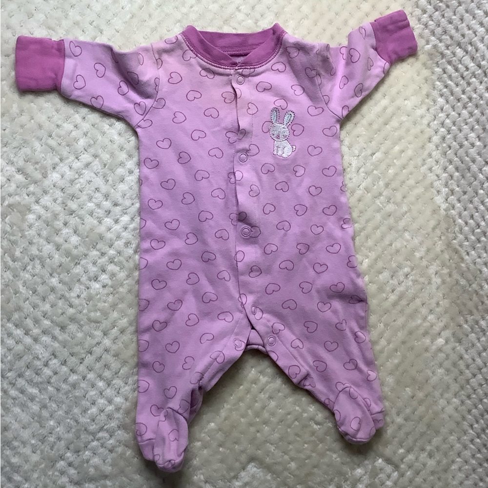 Love n cuddles Footed Sleeper With Bunny Embellishment NB